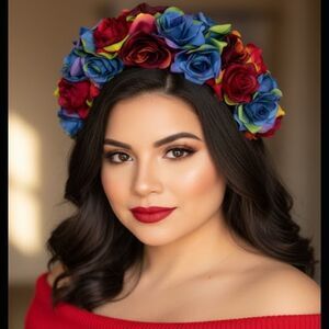 Stunning Handmade Red & Blue Flower Crown